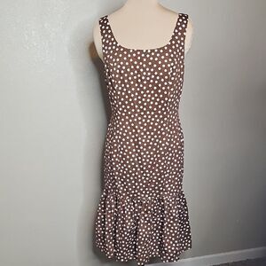 SHANI Brown Polka‎ Dot Sheath Ruffle Hem  Sleeveless dress 6